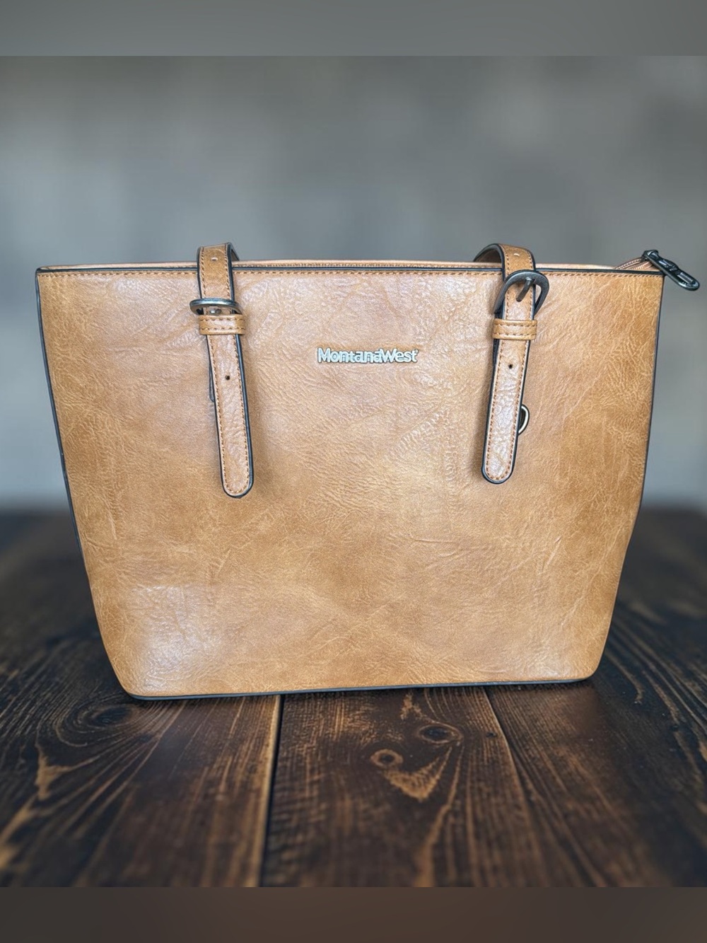 Montana West Cognac Faux Leather Satchel with Adjustable Straps
